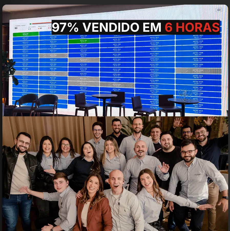 Equipe Enfoque junto à imobiliária no lançamento Verti, em Pelotas/RS, com 97% vendido em 6 horas.